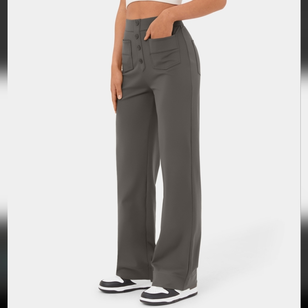 HALARA High Waisted Button Multiple Pockets Straight Leg Casual Pants size M